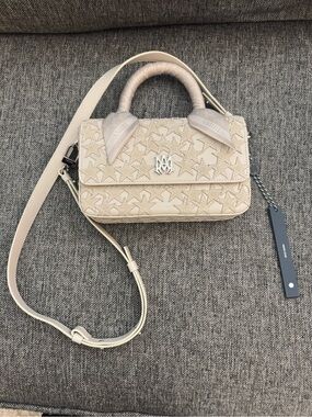 AMIRI Cream Star-Embossed Leather Satchel with Silver Logo